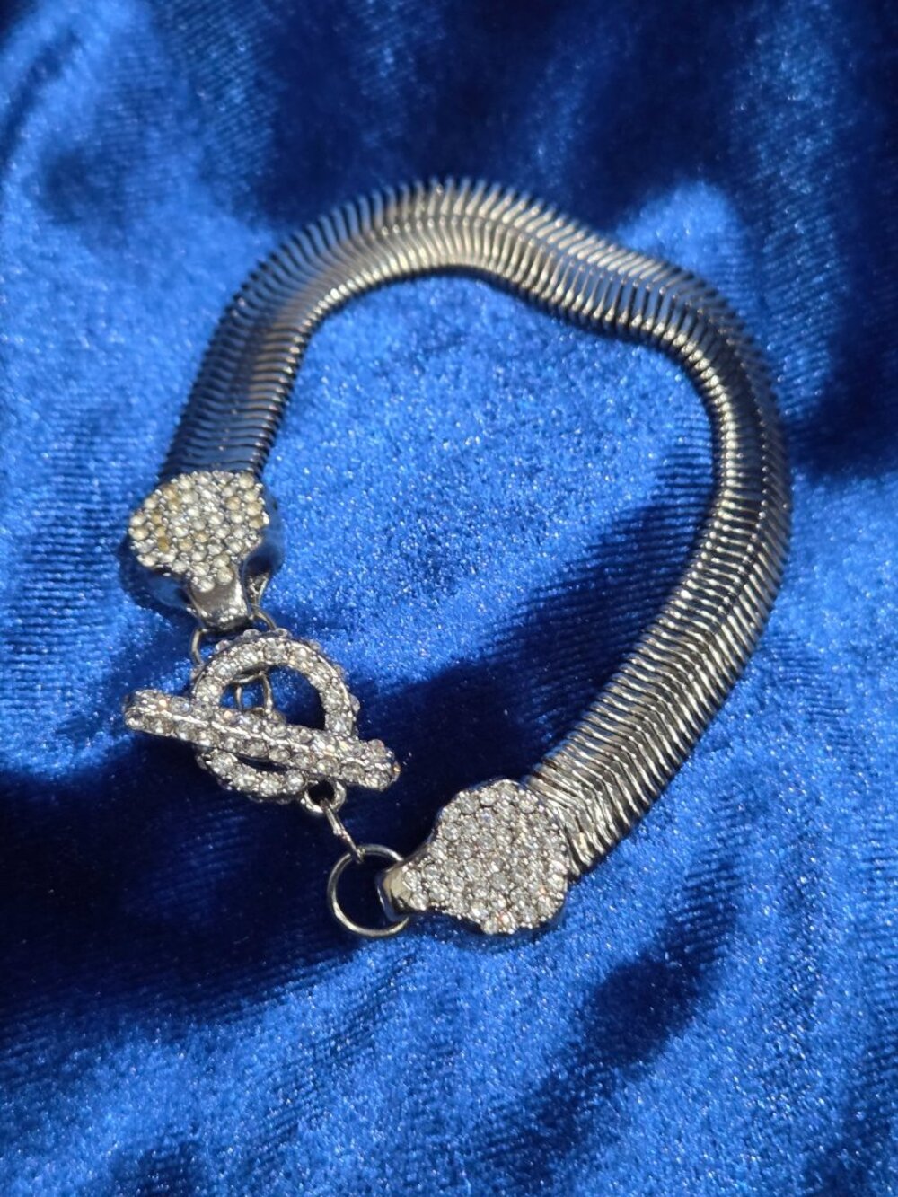 Silvertone Rhinestone Wide Chain Bracelet - Picture 3 of 7